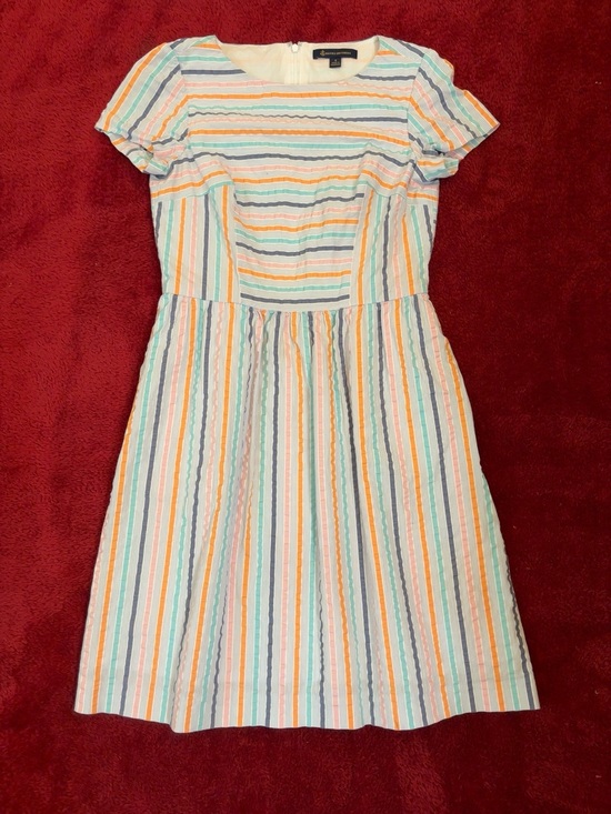 Brooks Brothers Dresses & Skirts - Brooks Brothers Striped Fit & Flare Dress Size 4 Pastel Cotton Blend Knee Length